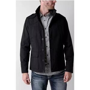 Kane & Unke Snap Front Military Jacket With Hidden Hood Black Men’s Size M